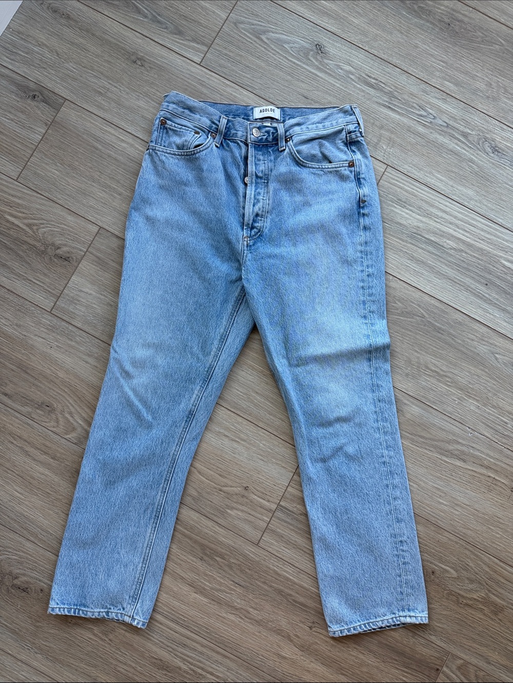 AGOLDE Riley High Rise Straight Leg Jeans Light Wash 100% Cotton Size 28